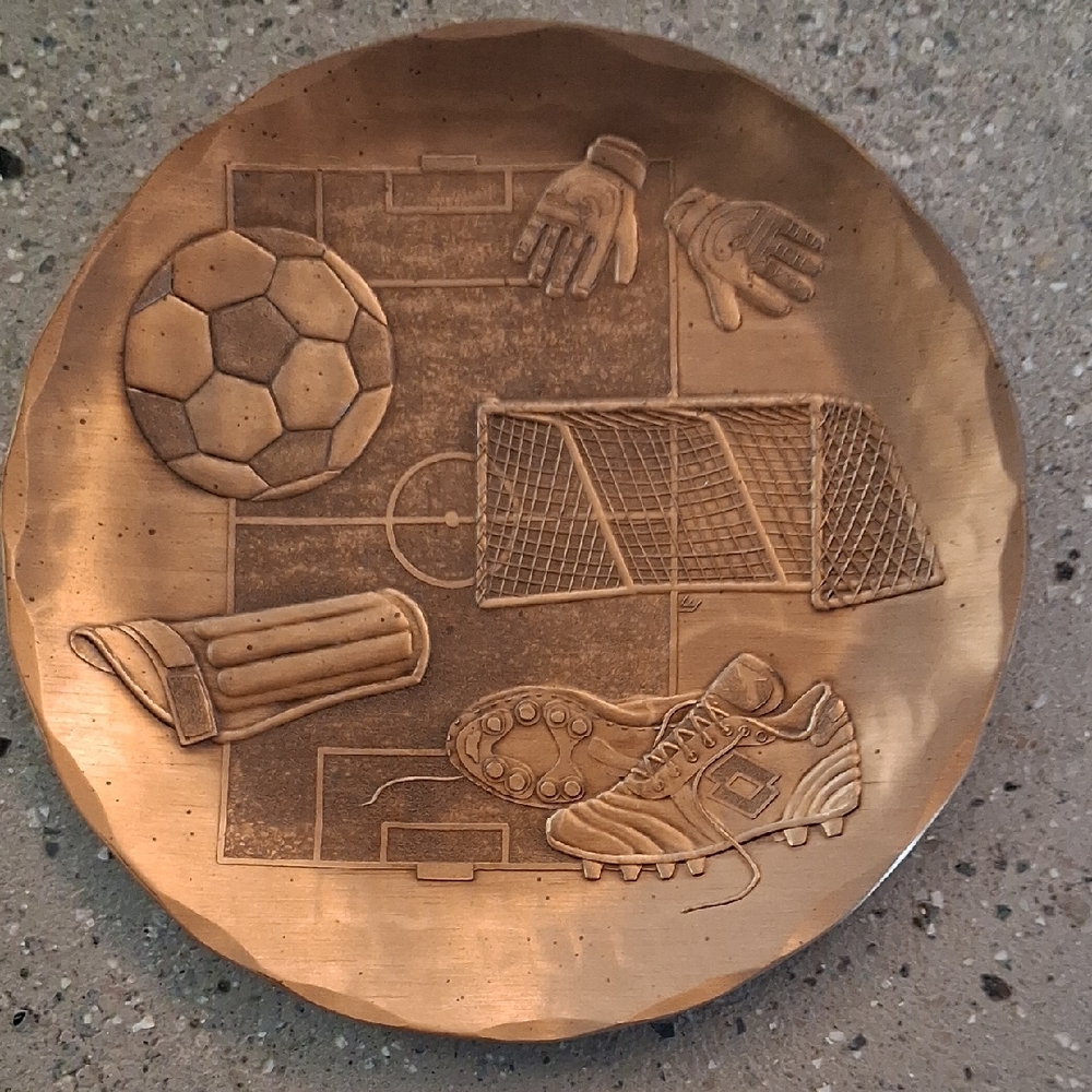 Solid Bronze Soccer Plaque - Decorative Sports Sculpture